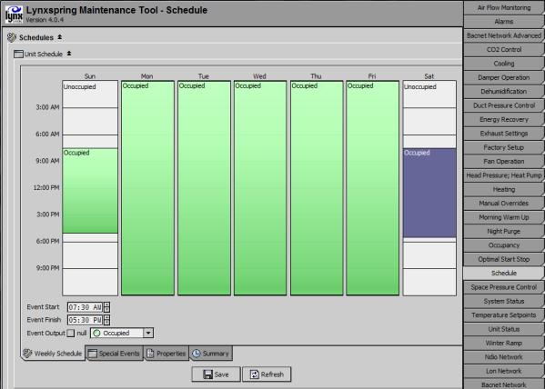 Changing a Schedule 1. To edit a schedule, select the Occupancy tab. The occupied hours of operation are displayed for each day of the week.