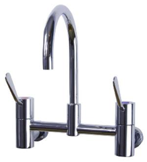 TAP-CL10010) TAPWARE Splashback mounted mixing set with 165mm curved swivel spout & 100mm lever handles. Fits to SmartSink Splashback (sink unit not included.