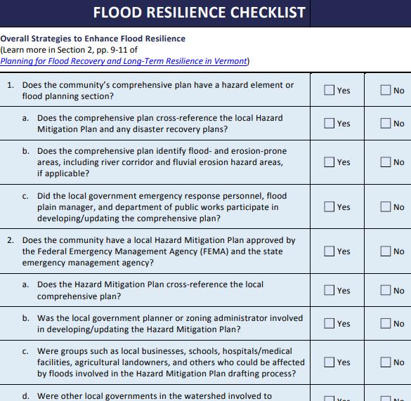 Flood Resilience Checklist How prepared is your community for a possible flood?