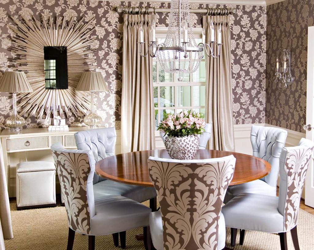 the dining room LAURA ARCHIBALD, DESIGNER, LAURA ARCHIBALD INTERIOR DESIGN 37 PHOTO BY ASHLEY SELLNER When it came to designing this elegant dining room, Laura Archibald used bold patterns matched