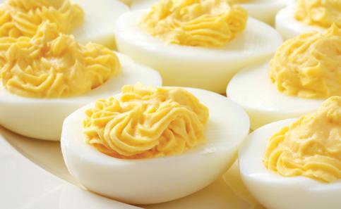 Classic Deviled Eggs INGREDIENTS 6 large eggs ¹ ₈ tsp salt 3 tbsp mayonnaise DIRECTIONS paprika, chives, and dill, to garnish 1 tbsp Dijon-style mustard Steam eggs in Basket 1 for 15 minutes.