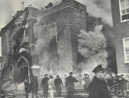 Our Lady of the Angels Fire Continued THE FIRE At approximately 2:00 p.m., December 1, 1958- Fire starts in the basement in a cardboard trash barrel in the North stairwell.