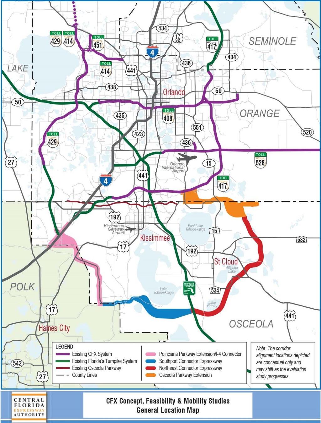 Background 2005 Osceola County Comprehensive Plan: New corridors around growth boundary 2012 Osceola County Expressway Authority (OCX): 2040 Master Plan 2016
