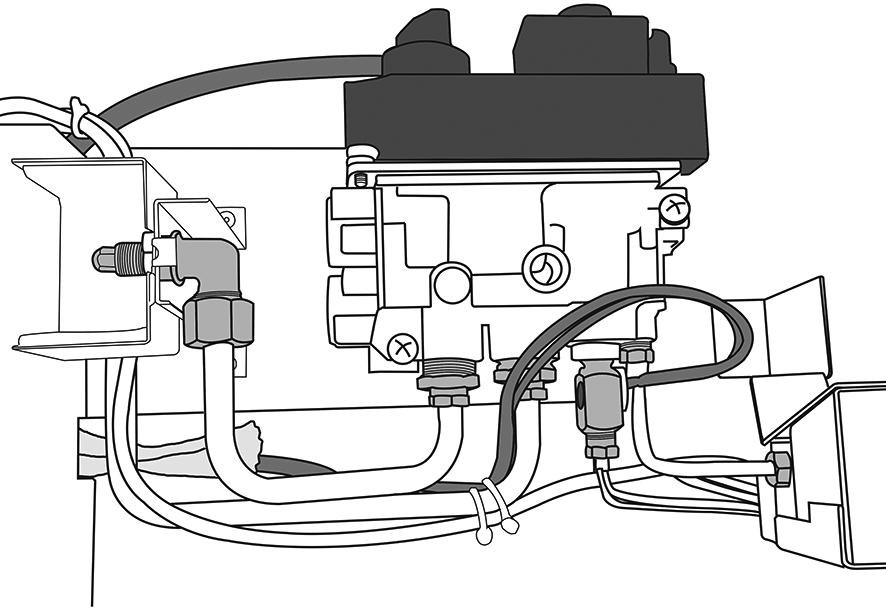 Servicing Instructions - Replacing Parts To change the gas valve: 10. Gas Valve 10.1 Disconnect the gas inlet pipe, Diagram 20, Arrow A. 10.2 Disconnect the gas outlet pipe, Diagram 20, Arrow B. 10.3 Disconnect the pilot pipe, Diagram 20, Arrow C.