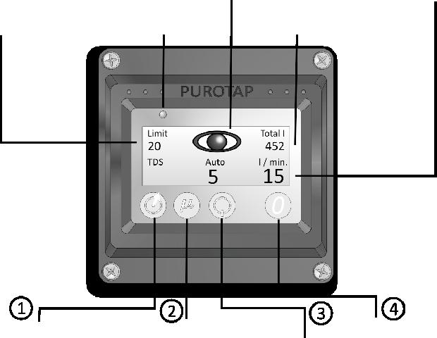 limit for warning Select either TDS/µS ON/OFF Reset meter 1 2 Each time you touch this key, the boundary value is raised by 6/7 TDS or by 10 µs/cm.