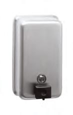 New New B-26627 SURfACE-MOUNTED Foam SOAP DISPENSER Satin-finish stainless steel. Accepts foam soap cartridges or bulk-fill soaps. Push activated with less than 5 lbs of force.