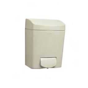 B-26607 SURfACE-MOUNTED LIQUID SOAP DISPENSER Satin-finish stainless steel. Accepts liquid soap cartridges or bulk-fill soaps. Push activated with less than 5 lbs of force. Capacity: 17-fl oz.