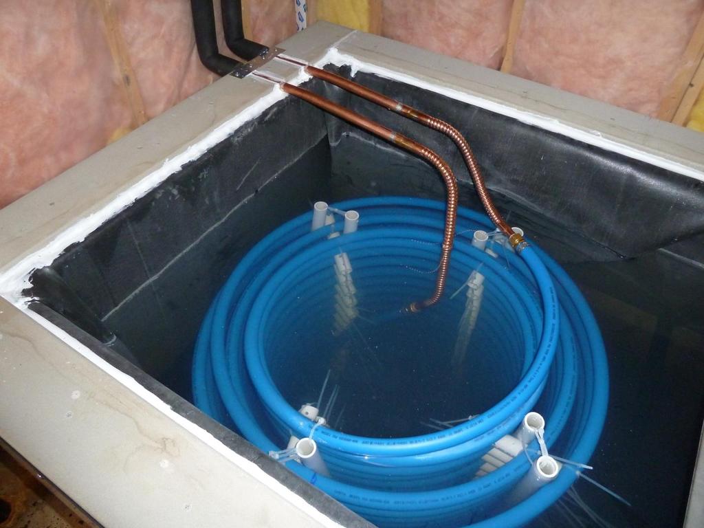 300 of 1 PEX being used as a heat exchanger to preheat the water prior to going to the gas hot water heater.