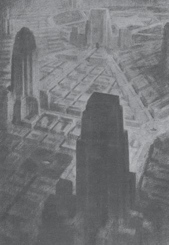 4 During his career as one of the leading architectural illustrators and theorists of his time, Hugh Ferriss created a plethora of images which sold projects for architects to clients, synthesized