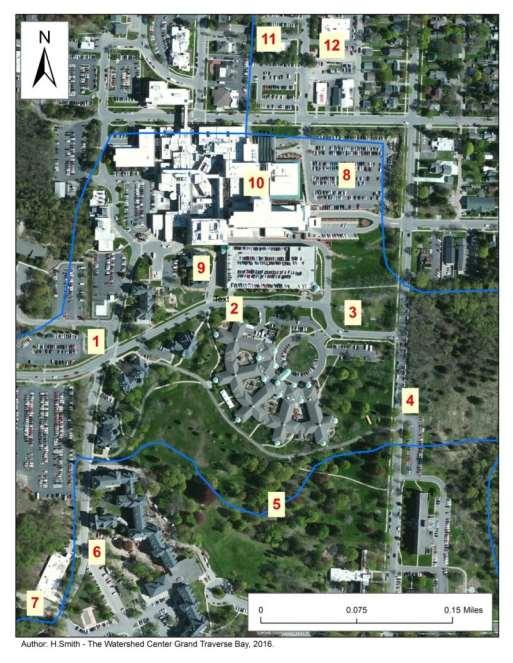 Project Map Completed Sites Kids Creek Trib A and Trib AA 1. Bioretention basin retrofits 2. Medical Campus Drive - tree box planters and rain gardens 3. Stormwater wetland 4. Rain garden 5.