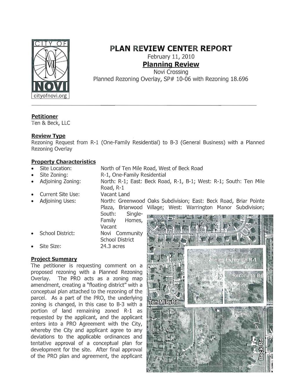 PLAN REVIEW CENTER REPORT February 11, 2010 Planning Review Novi Crossing Planned Rezoning Overlay, SP# 10-06 with Rezoning 18.