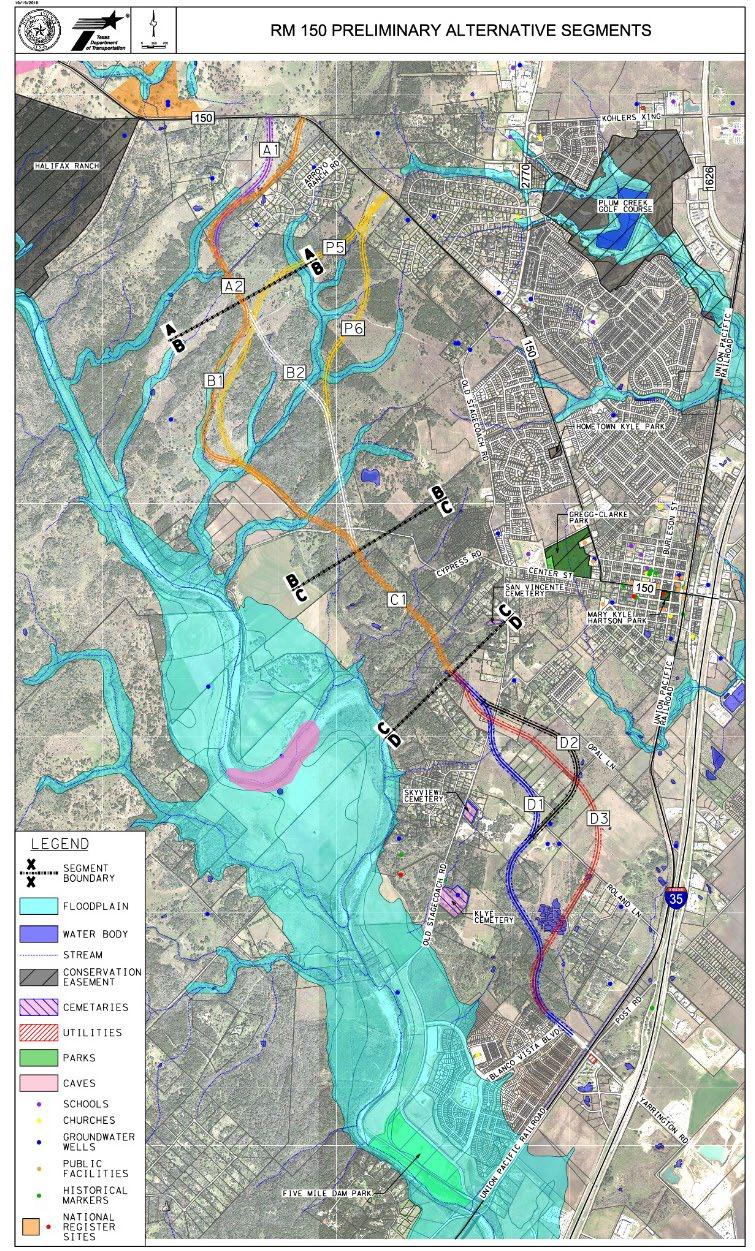 RM 150 Preliminary Alternative Segments Evaluation Criteria for Preliminary Alternative Segments Environmental Considerations Acres of Impervious Cover in Edwards Aquifer (Contributing and Recharge