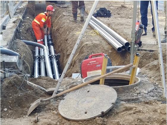 watermains will be replaced by a single 300 mm diameter watermain New services from the main to the water meter will be provided to each building Storm water and sanitary sewers on Dundas St were