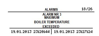 16. ALARMS DESCRIPTIONS 16.1 BOILER MAX. TEMP. EXCEEDING Protection against boiler overheating is done in 2 steps.