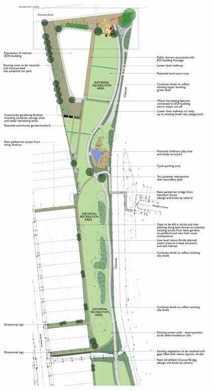 D6 Westbound on-ramp to M4 Motorway impact on master plans ALLEN STREET Powells Creek master plan The master plan includes passive open space areas, two multi-use hard courts, seating, shelters,
