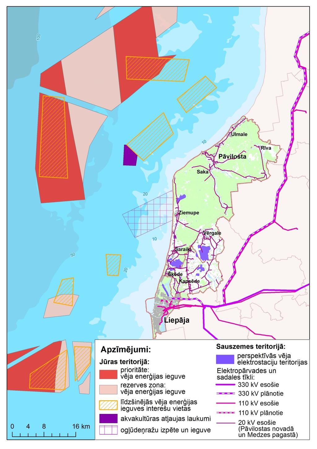 Potential interests and sea uses (wind parks, oil extraction,