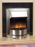 independently of heat Optiflame effect with choice of pebbles or coals Complete with wall fixing