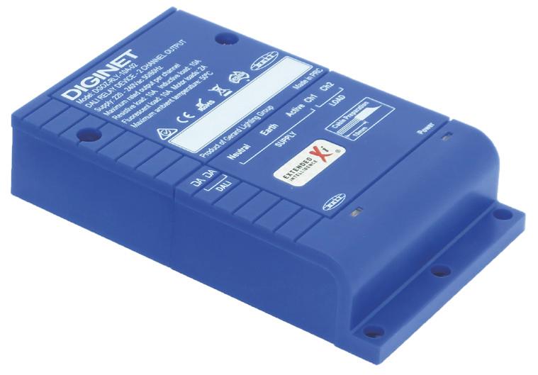 Two Channel DALI Relay Device DGOZ-RLY-10A-02 Includes two 240Vac rated relays, each capable of switching 10A of LED, fluorescent, incandescent and HID lighting load, making it suitable for a wide