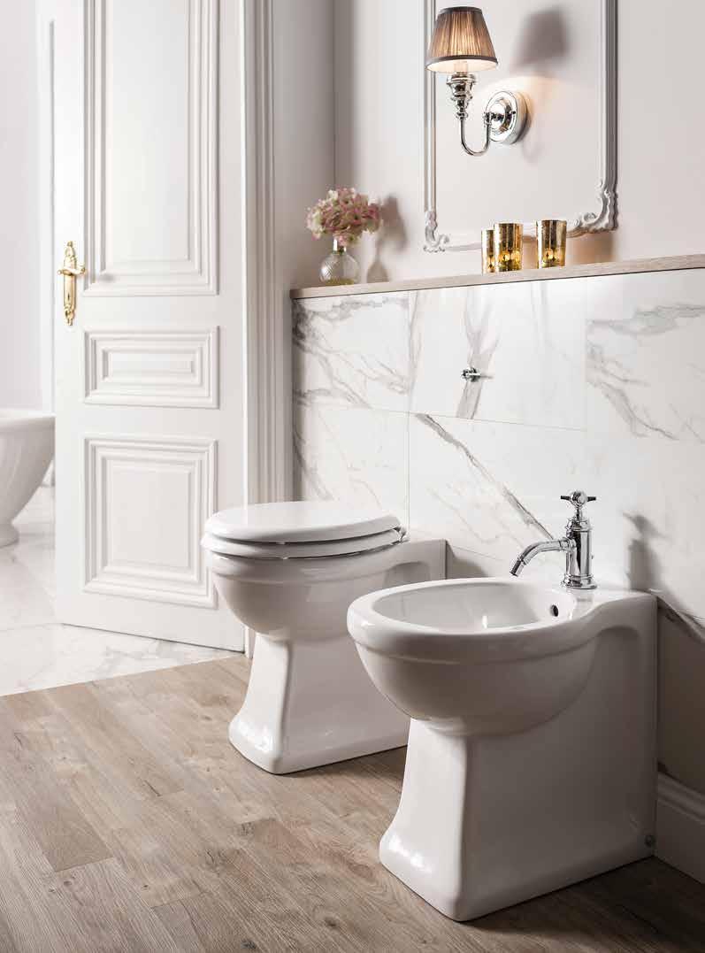 This page and opposite Back-to-wall bidet and singlelever bidet mixer with pop-up waste in