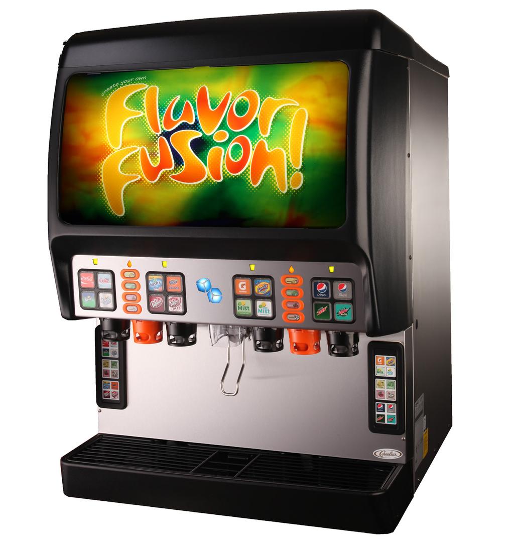 FLAVORFUSION WITH FLAVOR SHOTS POST-MIX ICE DRINK DISPENSER LOWER KEYPAD MEETS ADA ON 34 COUNTERS FEATURES Small footprint - 16 brands in a 30" footprint increases brand density Personalization -