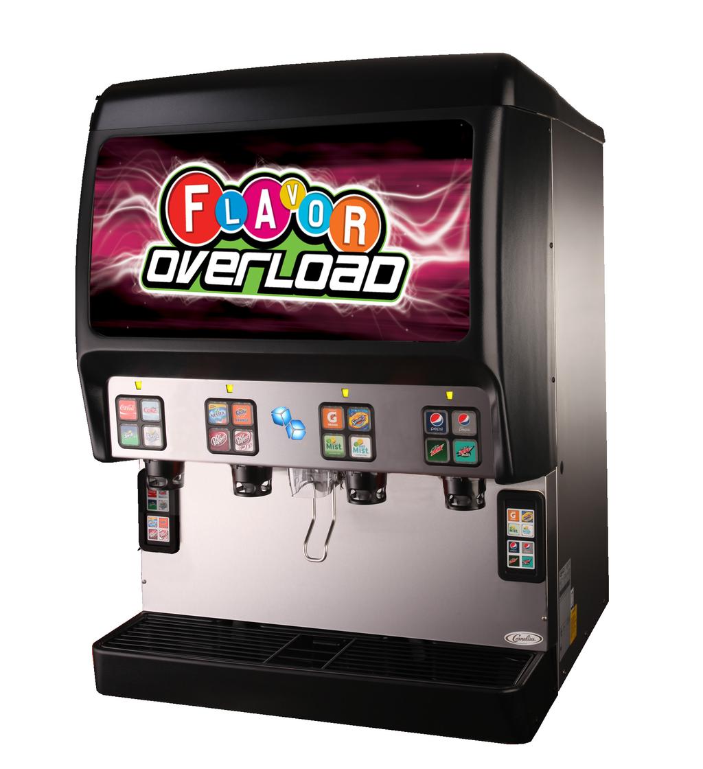 FLAVOR OVERLOAD POST-MIX ICE DRINK DISPENSER LOWER KEYPAD MEETS ADA ON 34 COUNTERS Midnight Black unit shown FEATURES Small footprint - 16 brands in a 30" footprint increases brand density Variety -