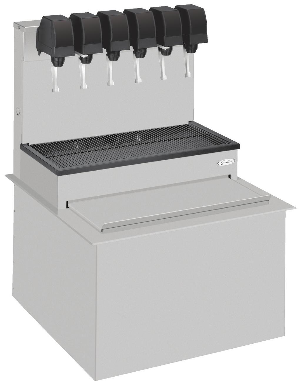 2323 UNIVERSAL POST-MIX DROP-IN DISPENSER FEATURES Large ice capacity - Ice chest has 80 lb capacity Options - Available with 5, 6, or 8 valves (8 valve has 2 ambient syrups and 6 chilled syrups)
