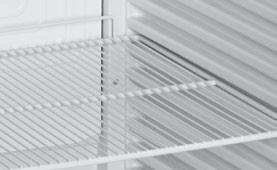Close-mesh grid shelves The plastic-coated grid shelves are easily adjustable in height and can be removed at a door opening Roller sets and adjustable-height feet Plastic-coated grid shelves angle