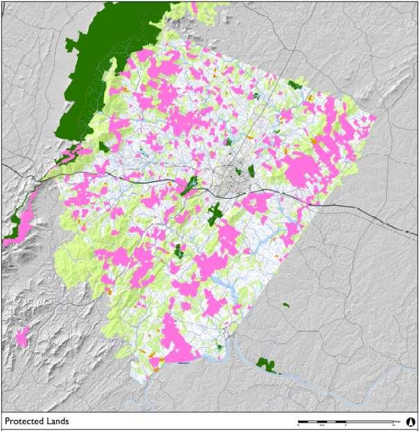 Dark green = Park Pink = Conservation easement Orange = Open space