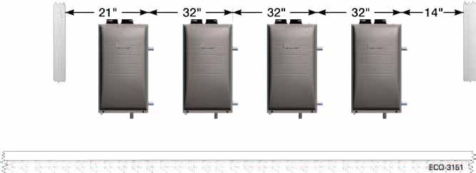 Multiple boiler installations Side-to-side mounting of multiple ECO boilers Placing multiple boilers 1. Locate multiple boilers with spacings shown in Figure 53. 2.