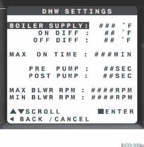 HEATING SETTINGS menu (continued) menu (see Figure 71, page 66 for access information) Units Value Value SUPPLY MAX F 60 190 180 Required supply temp. at system design max.