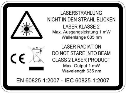 Laserwarnschild für VISION Laser warning label for VISION