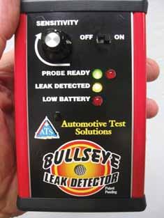 Once the area of the leak site is identified, take the Bullseye Leak Seeker Solution and shake it well, take the red tube off the can side and install it in the discharge nozzle.