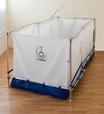 The shower curtains are already pre-hung to three sides of the portable wheelchair shower. An additional section for the front curtain is attached to the left side of your portable shower.