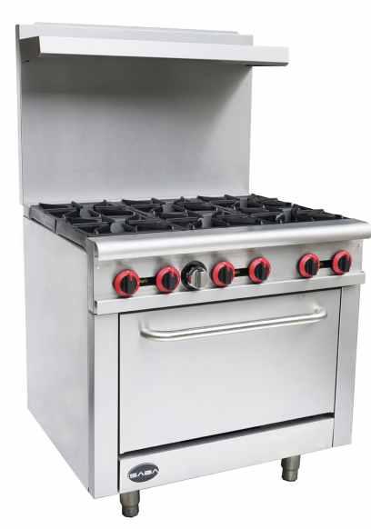 Gas burners with oven GR24 Fully MIG welded frame for stability Four open top burners, each 30,000 BTU/hr Coved pilot burner cover to prevent clogging from spillage Stainless steel pilot for