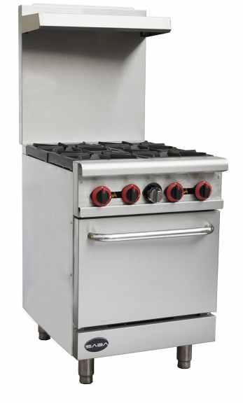 U-shape burner for bottom oven Full size sheet pans fit side-to-side or front-to-back.