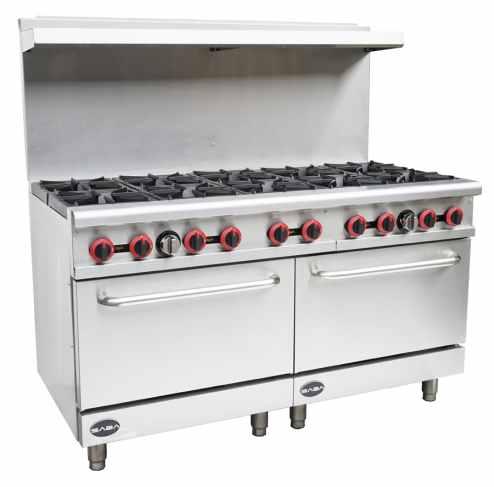Gas burners with oven Fully MIG welded frame for stability Ten open top burners, each 30,000 BTU/hr Coved pilot burner cover to prevent clogging from spillage Stainless steel pilot for durability