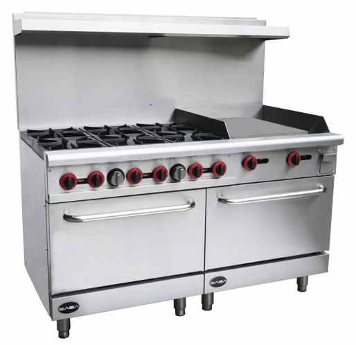 U-shape burner for each bottom oven Full size sheet pans fit side-to-side or front-to-back.