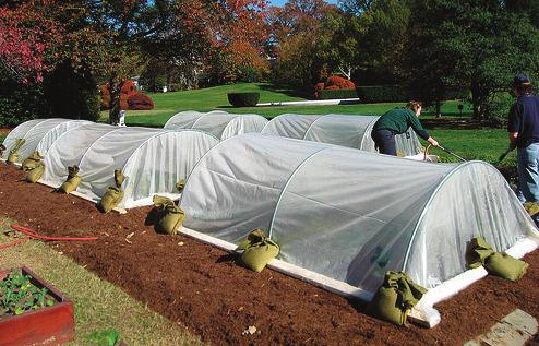 White House Assistant Chef Sam Kass and Agriculture Deputy Secretary Kathleen Merrigan prepare hoop houses at the White House Garden and the final result, below http://blogs.usda.