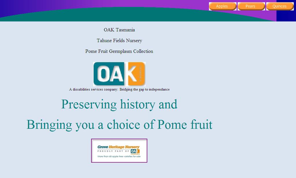 Screenshots of the collection website Figure 3. The home page of the heritage collection website. There are three buttons at the top to select apples, pears or quinces.