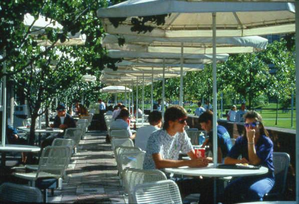 Outdoor Dining Areas designated for outdoor dining are assets to the campus environment, encouraging interaction, study, and comparatively lengthy stays.