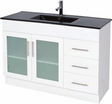 KIBA WITH GLASS DOORS & BLACK TOP Vitreous china top with overflow Larger drawers and doors for greater storage