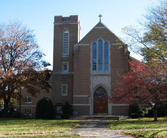 33 185 Locust Street The First English Lutheran Church utilizes a traditional Gothic Revival vocabulary for its design, including a pointed arched doorway, tripled window on the gable front and