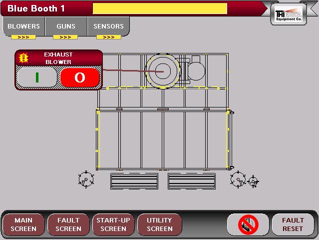 BOOTH >> BLOWERS 1. The are accessed from this screen. Note: this access is common to all Booth screens. 2. The and starts with the blowers control. 3.