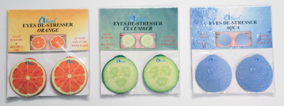 EYE CARE SOLUTIONS EYES DE-STRESSER ORANGE EYES DE-STRESSER CUCUMBER EYES DE-STRESSER AQUA For Hot and cold usages where the facilities are available in house ISC/ED/001 O