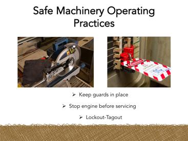 Injuries and accidents can occur when operating machinery. Guards protect the operator and others in the area from being injured by the machinery.