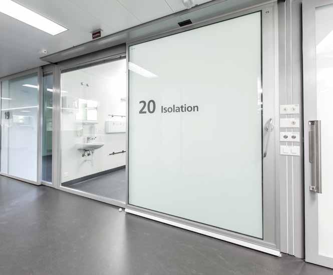 glass door leaves Air permeability rated to Class 2 Sound insulation rated to 32dB Hospitals, clean rooms, pharmaceutical production areas and other sensitive environments require high levels of