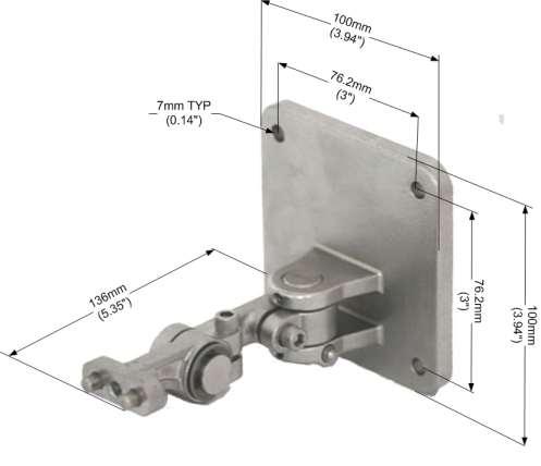 Multi IR Hydrocarbon and Hydrogen Flame Detector User Guide Figure 7 shows the Tilt Mount Assembly with dimension in both millimeters and inches.