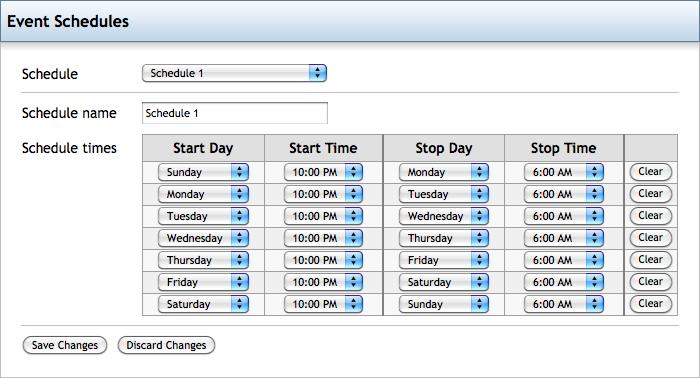 HEGA Ethernet Gateway Web Interface Configuring a Schedule (configuring schedules is the same for each schedule type.