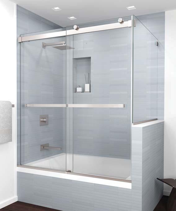 frameless EQUALIS series The Equalis series shower door system provides the functionality of a frameless by-pass with a timeless, contemporary and transitional