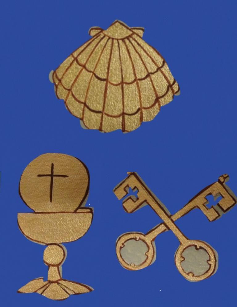 Altar & Apse Deep Blue (Williamsburg) Back of Apse Gold Leaf Sacramental Symbols Host/Chalice Font/Shell Keys Addition of a Marble Mensa